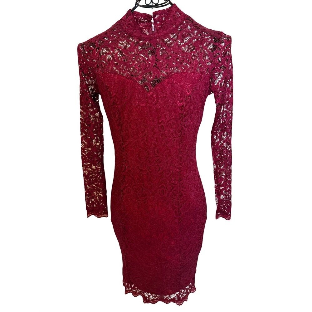 Miusol Lace Overlay Long Sleeve Bocycon Dress Medium Sexy Sophisticated Wedding